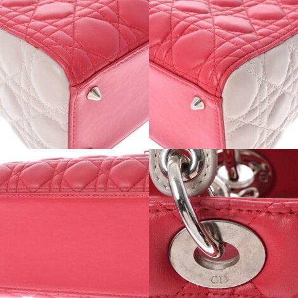 CHRISTIAN DIOR Lady Cannage Bicolor Beige Red Lambskin Handbag - Picture 8 of 12